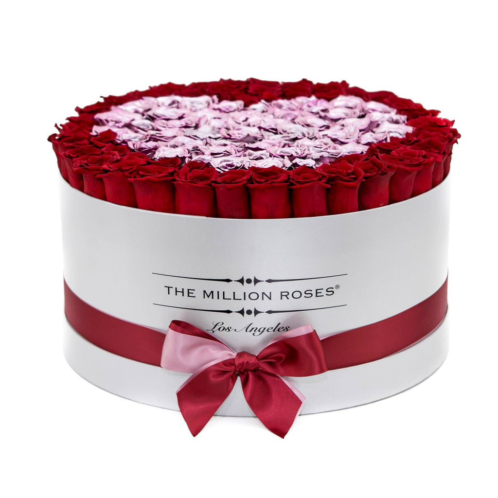 the million LARGE box - silver - red&rose-gold (heart) ETERNITY roses rose gold - the million roses