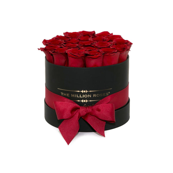 small round box - black - red ETERNITY roses red eternity roses - the million roses