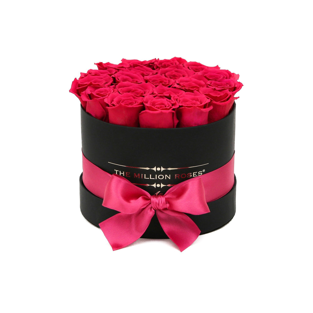 small round box - black - hot-pink ETERNITY roses pink eternity roses - the million roses