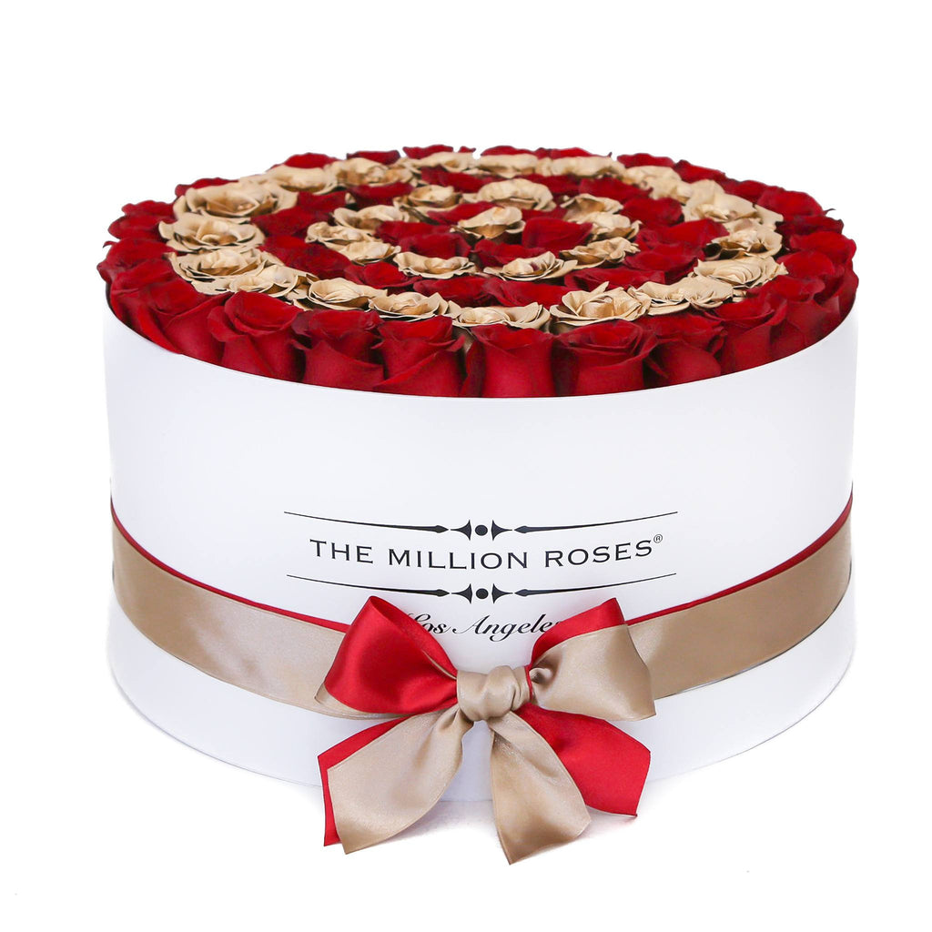 the million LARGE box -  white - red&24k-gold (target) ETERNITY roses mixed eternity roses - the million roses