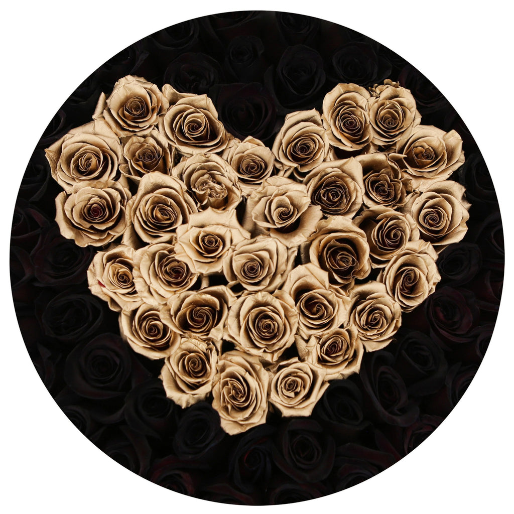 the million LARGE box -  black - black&24k-gold (heart) ETERNITY roses mixed eternity roses - the million roses