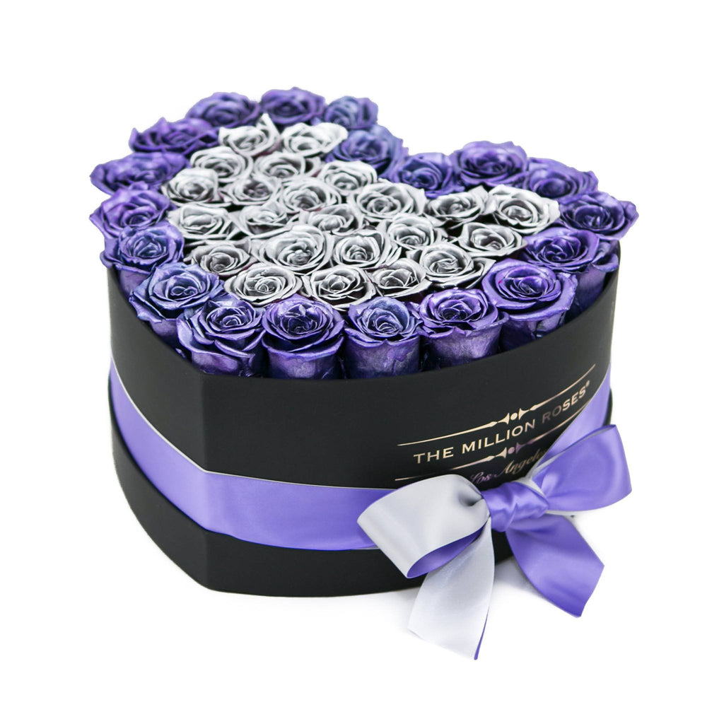 LOVE box - black - purple-gold&silver  ETERNITY roses purple gold - the million roses