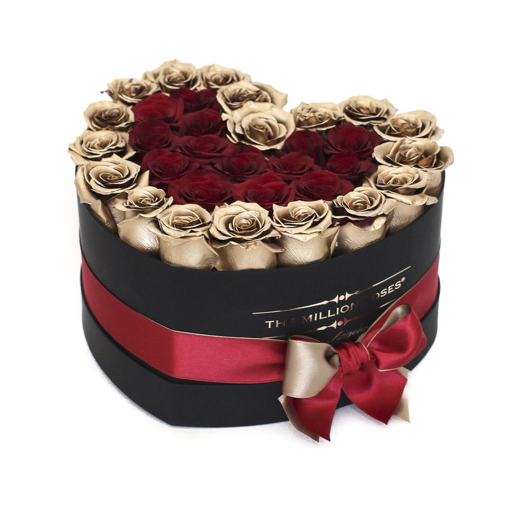 LOVE box - black - 24k gold&red  ETERNITY roses mixed eternity roses - the million roses