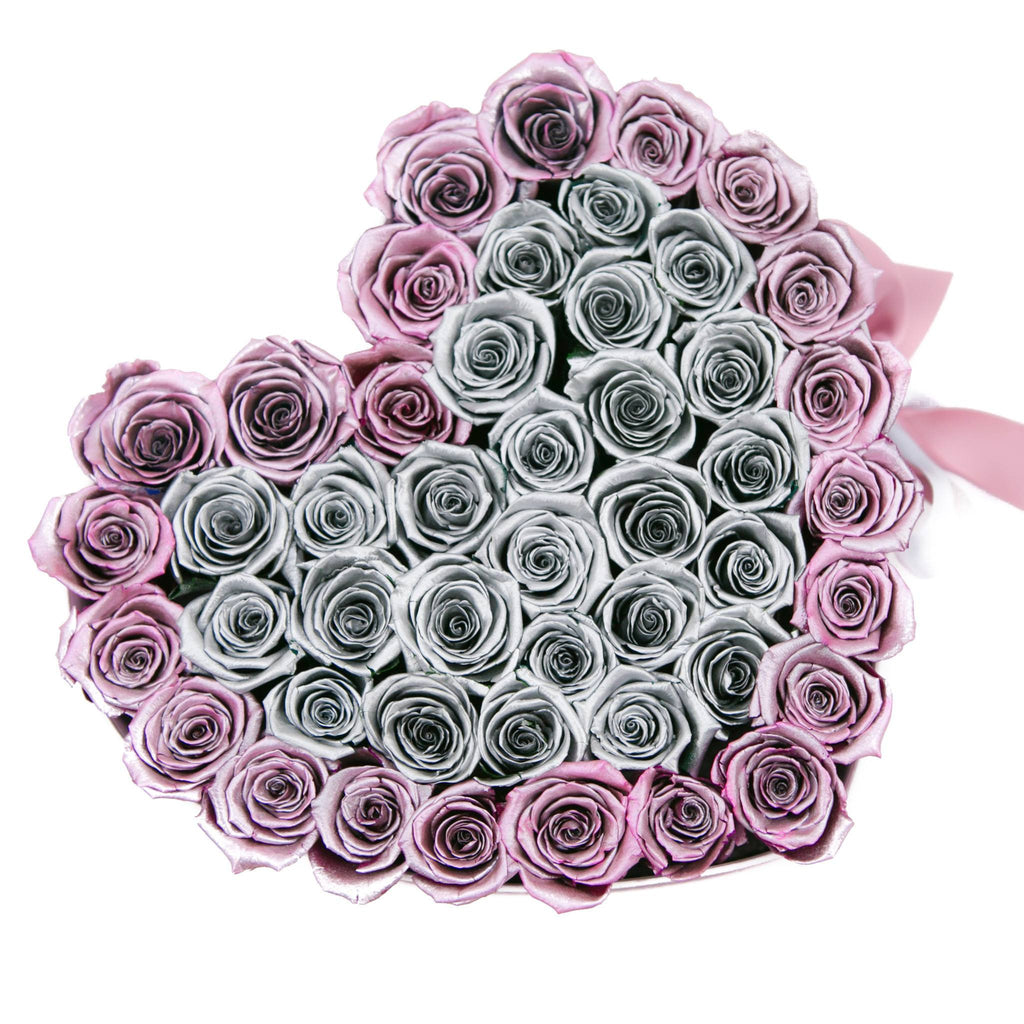 LOVE box - pink - silver&rose-gold  ETERNITY roses rose gold - the million roses