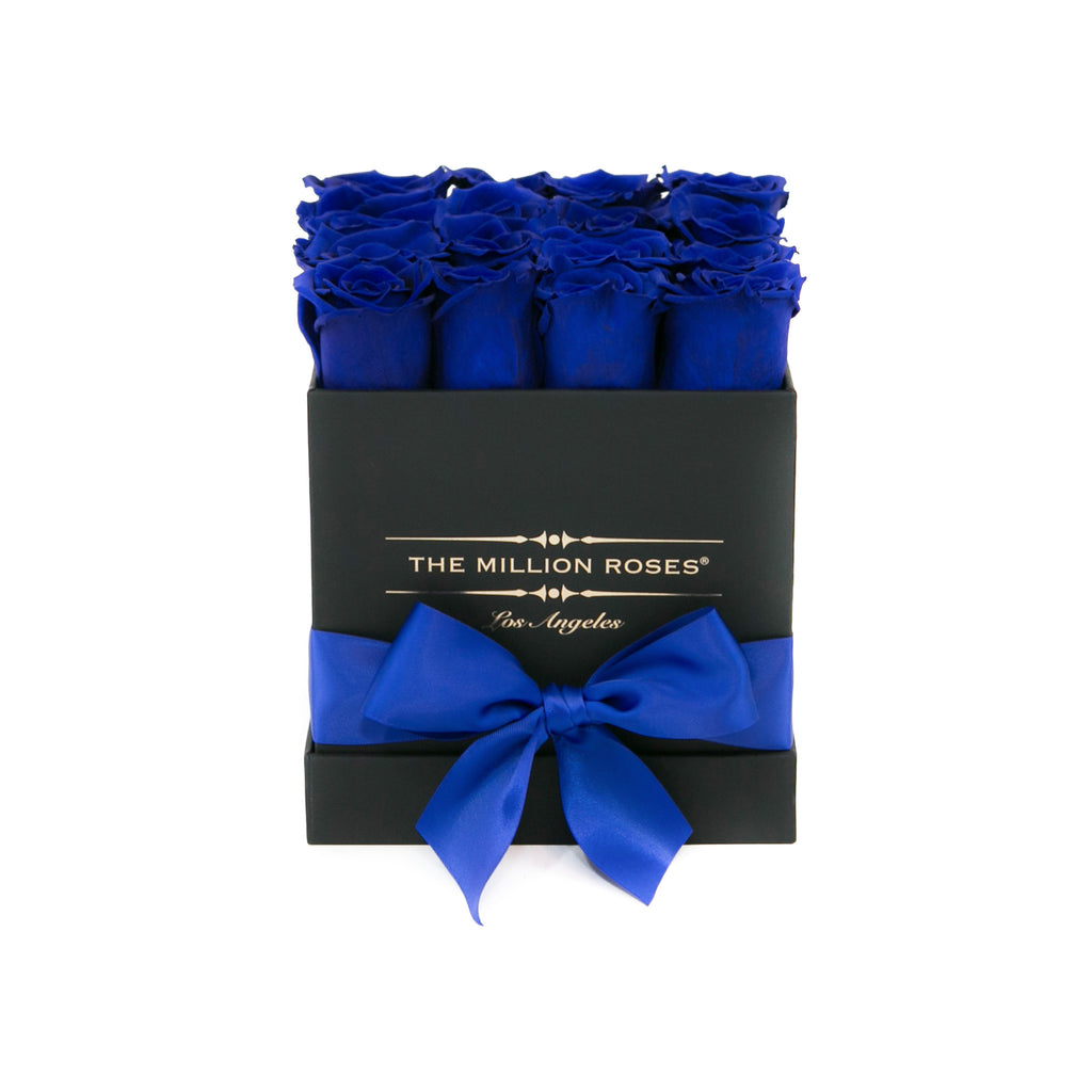 small SQUARE box - black - blue ETERNITY roses