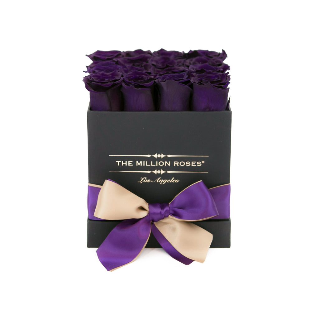 small SQUARE box - black - dark-purple ETERNITY roses