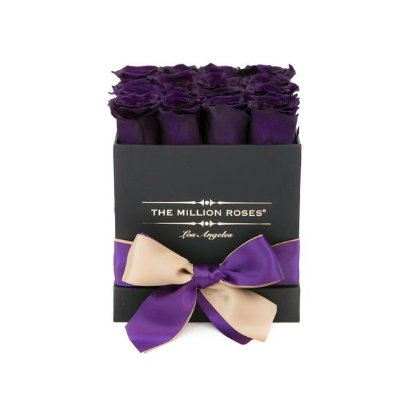 small SQUARE box - black - dark-purple ETERNITY roses