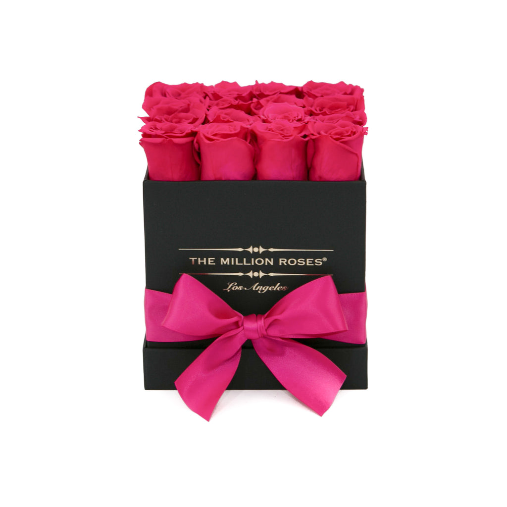 small SQUARE box - black - hot-pink ETERNITY roses