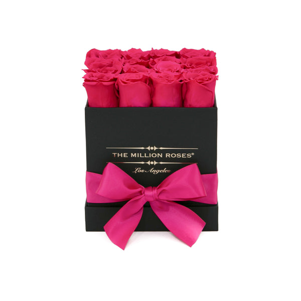 small SQUARE box - black - hot-pink ETERNITY roses
