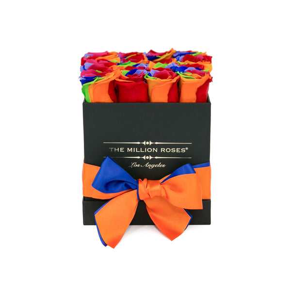 small SQUARE box - black - rainbow ETERNITY roses