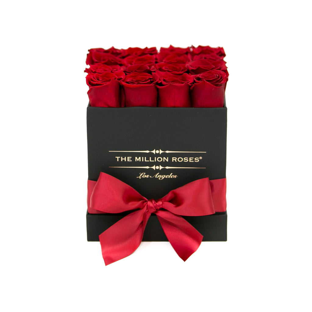 small SQUARE box - black - red ETERNITY roses