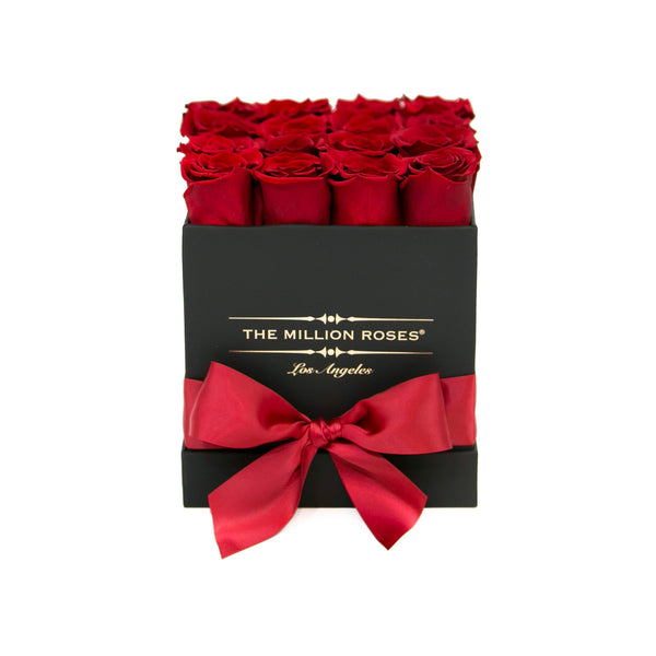 small SQUARE box - black - red ETERNITY roses