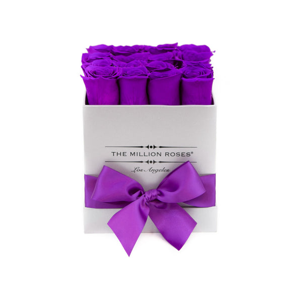 small SQUARE box - silver - medium-purple ETERNITY roses