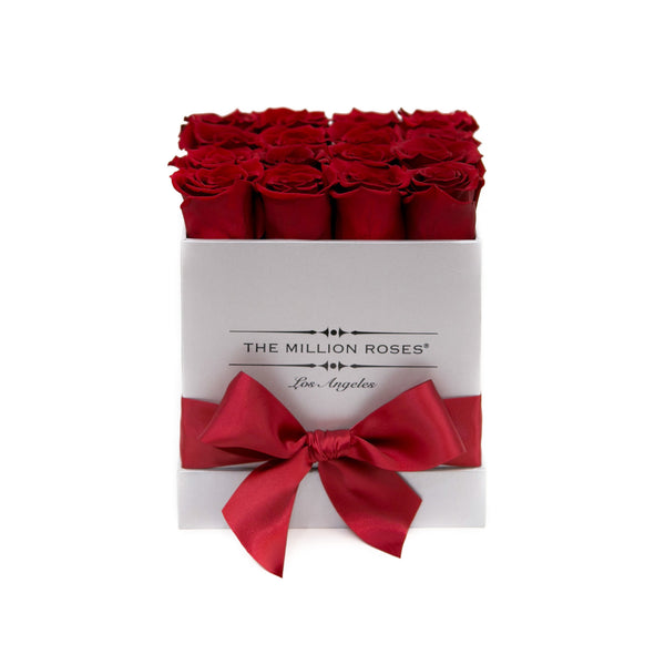 small SQUARE box - silver - red ETERNITY roses