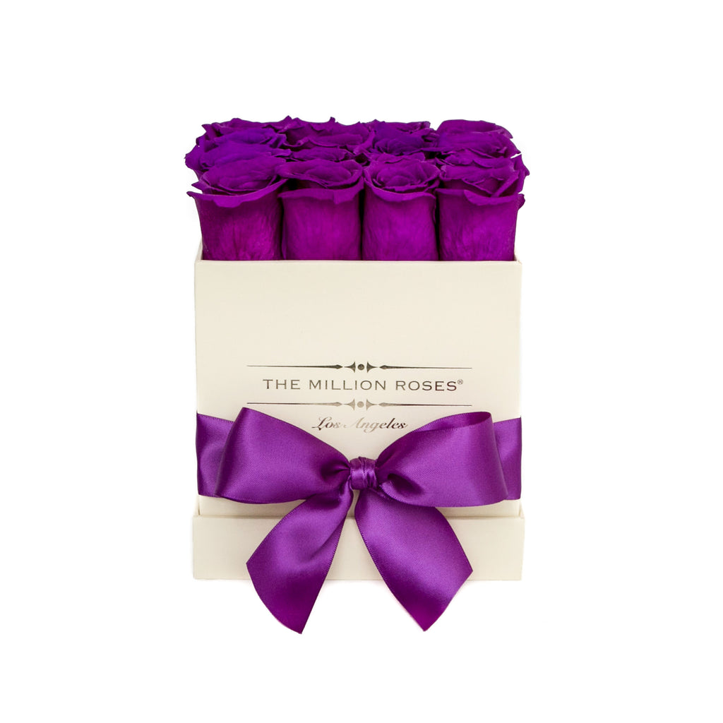 small SQUARE box - vanilla - medium-purple ETERNITY roses
