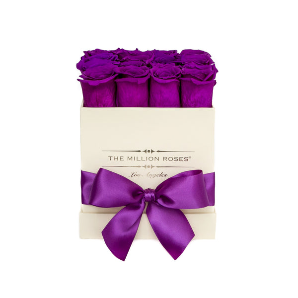 small SQUARE box - vanilla - medium-purple ETERNITY roses