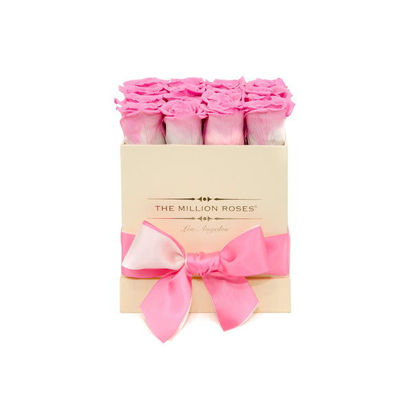 small SQUARE box - vanilla - pink-candy ETERNITY roses