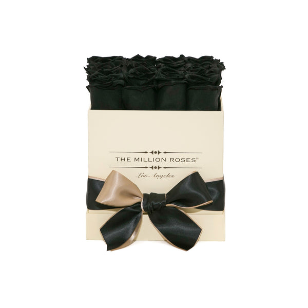small SQUARE box - vanilla - black ETERNITY roses
