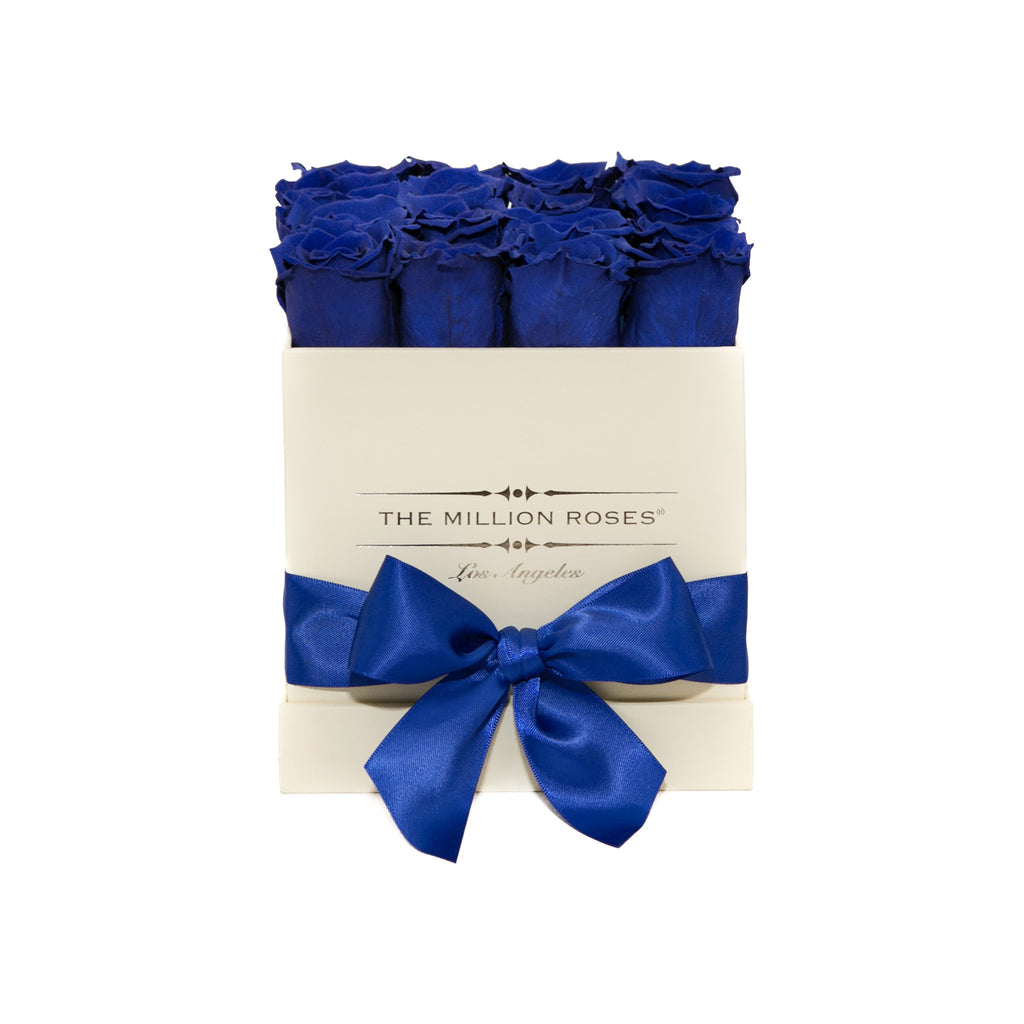 small SQUARE box - vanilla - blue ETERNITY roses