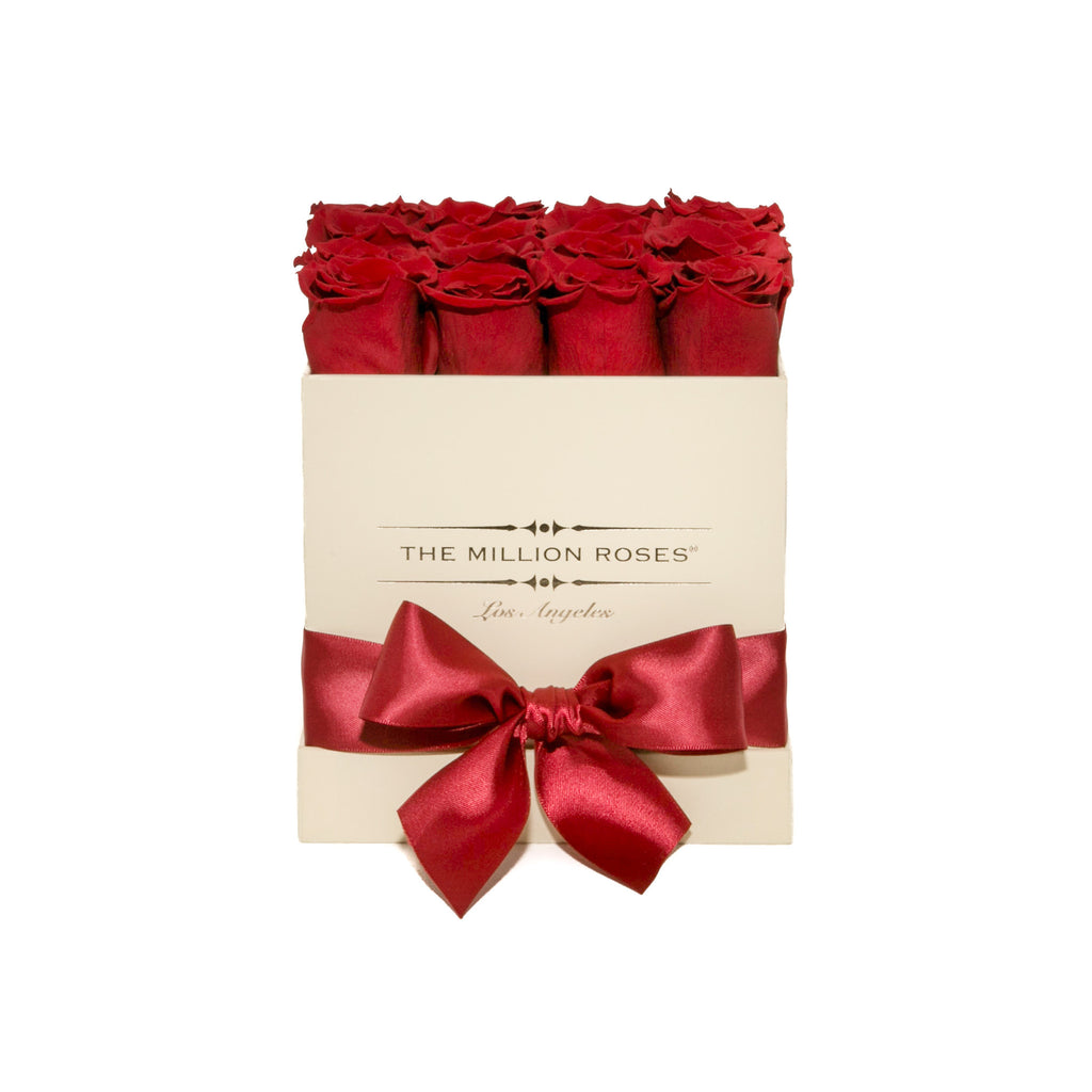 small SQUARE box - vanilla - red ETERNITY roses