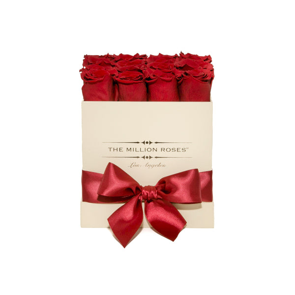 small SQUARE box - vanilla - red ETERNITY roses