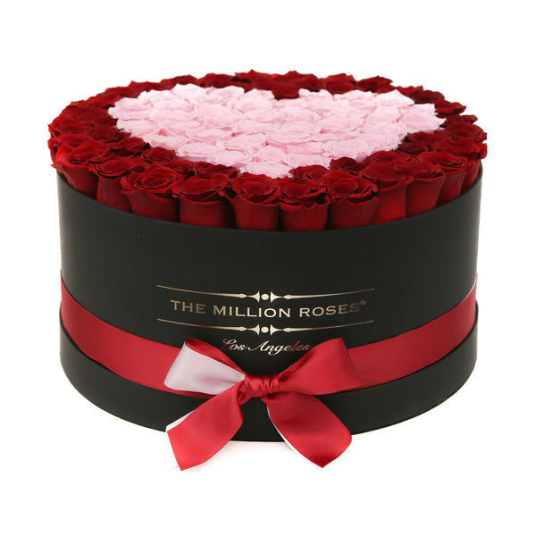 the million LARGE box - black - red&light-pink (heart) ETERNITY roses mixed eternity roses - the million roses
