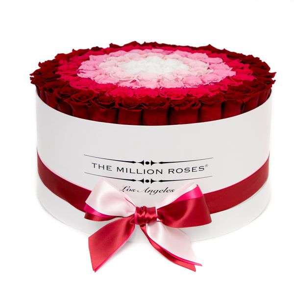 the million LARGE box -  white - red-hotpink-pinkcandy-lightpink-white (target) ETERNITY roses