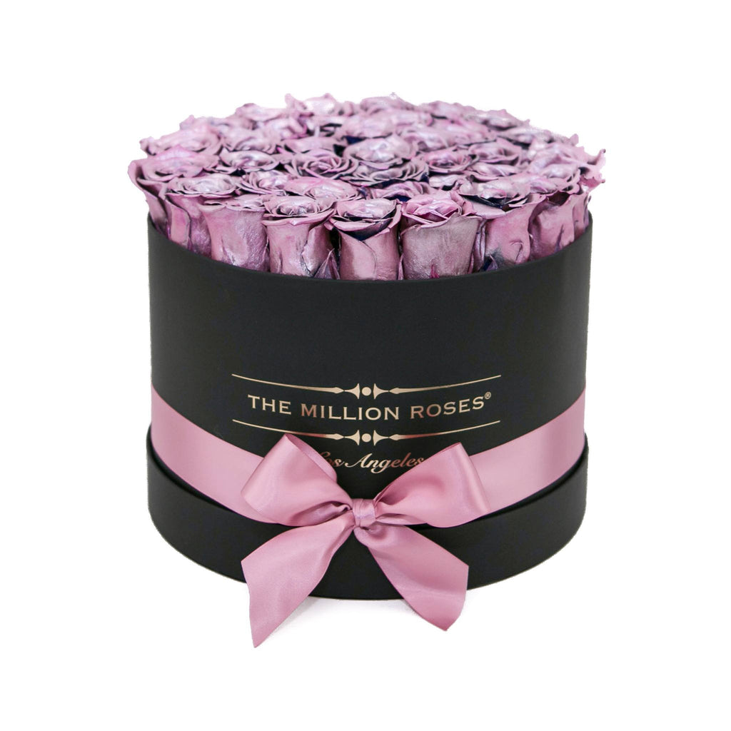 medium round box - black - rose gold ETERNITY roses rose gold - the million roses