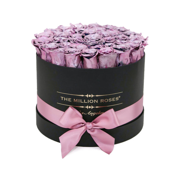 medium round box - black - rose gold ETERNITY roses rose gold - the million roses