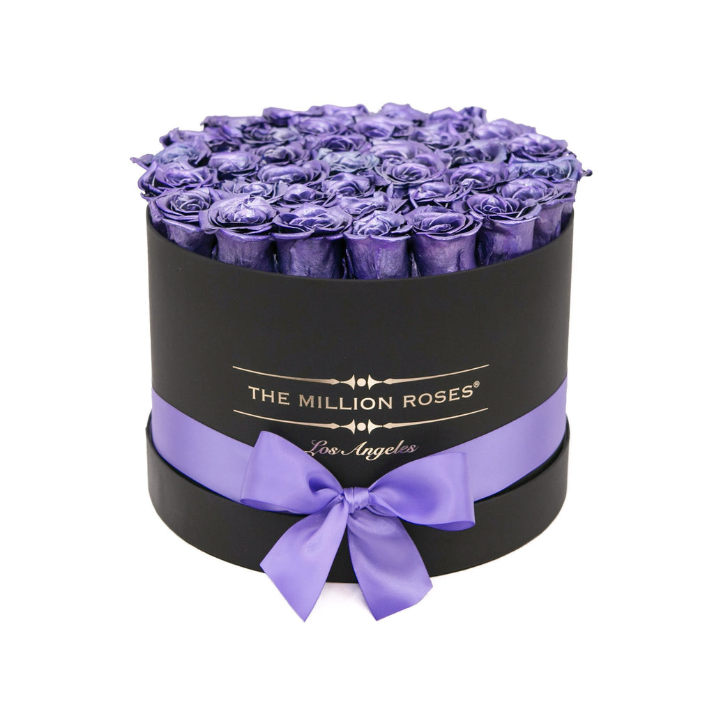 medium round box - black - purple gold ETERNITY roses purple gold - the million roses