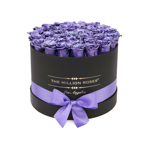 medium round box - black - purple gold ETERNITY roses purple gold - the million roses