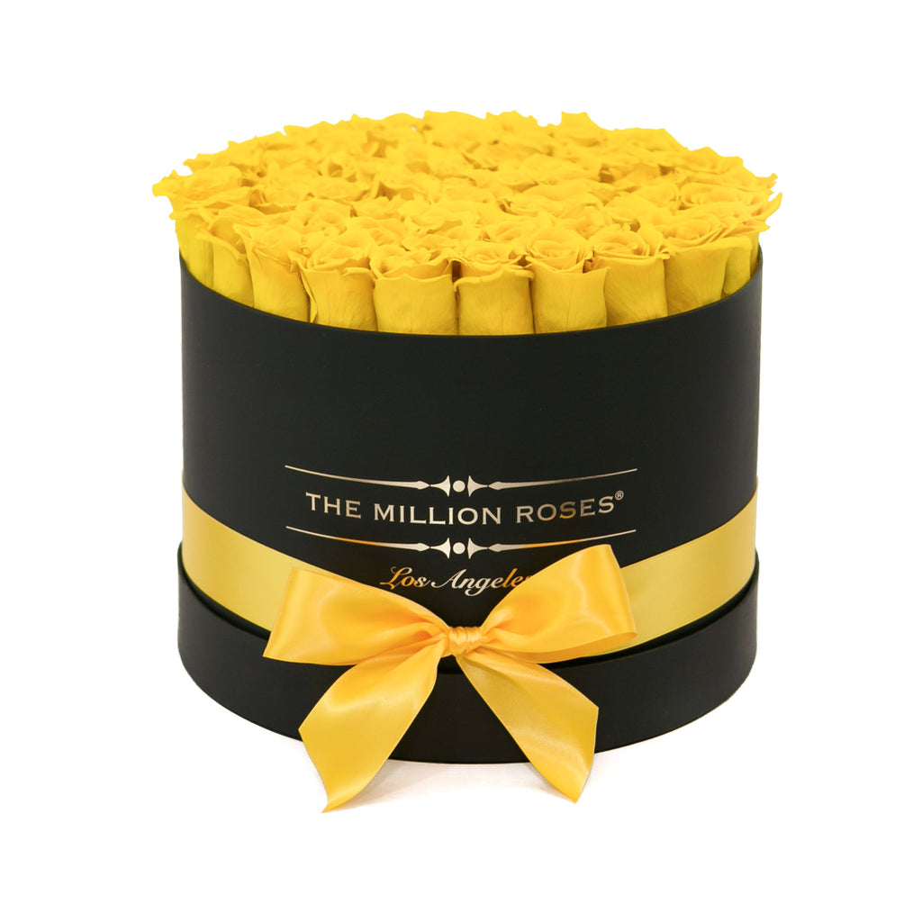 medium round box - black - yellow ETERNITY roses