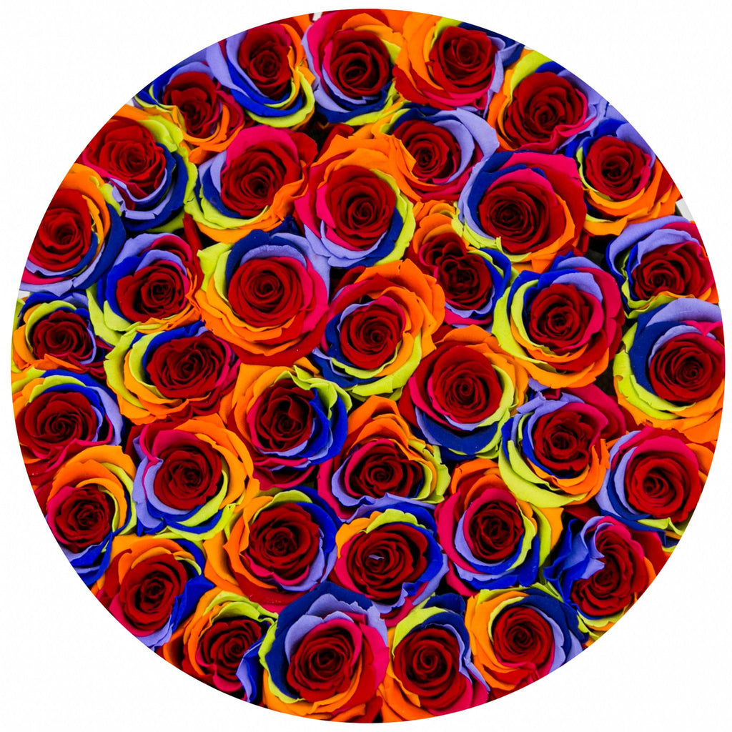 medium round box - black - rainbow ETERNITY roses rainbow eternity roses - the million roses