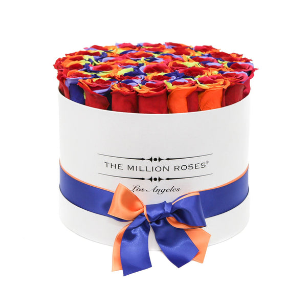 medium round box - white - rainbow ETERNITY roses rainbow eternity roses - the million roses