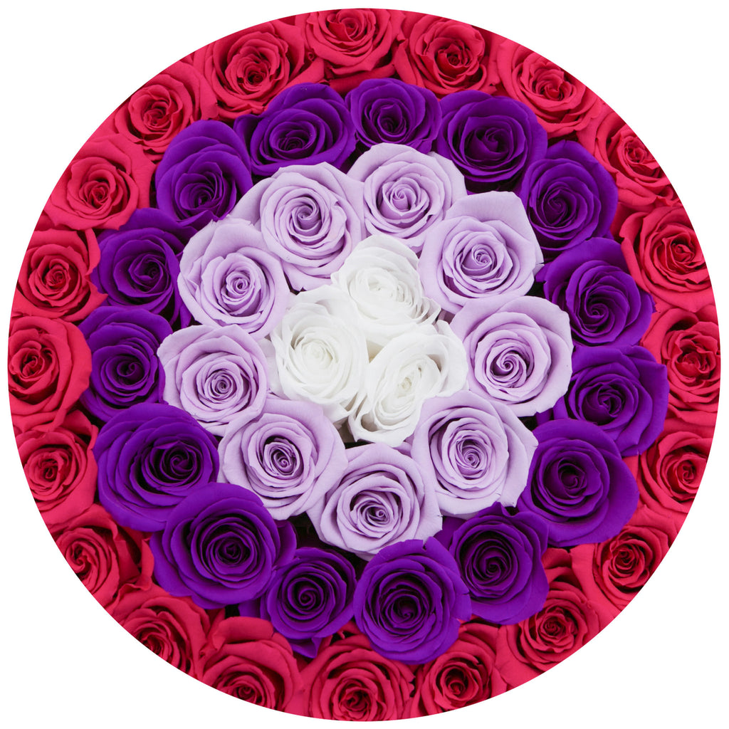 the million LARGE box -  white - red-hotpink-pinkcandy-lightpink-white (target) ETERNITY roses
