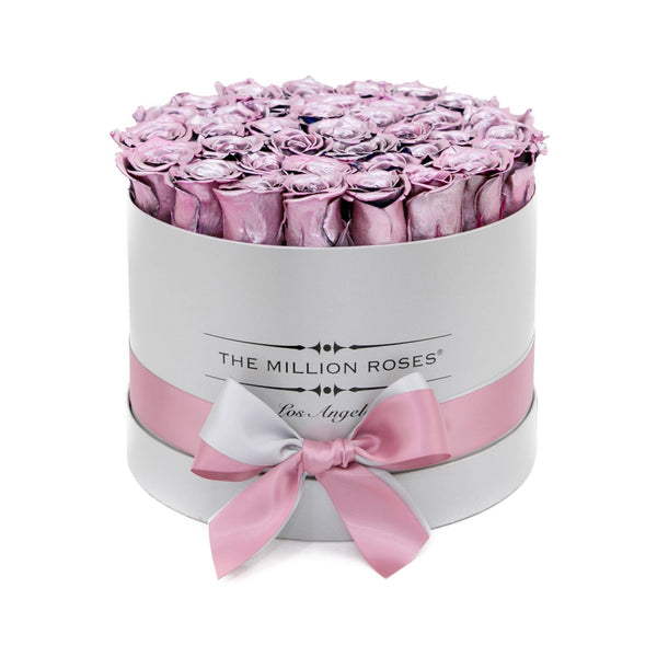 medium round box - silver - rose gold ETERNITY roses rose gold - the million roses