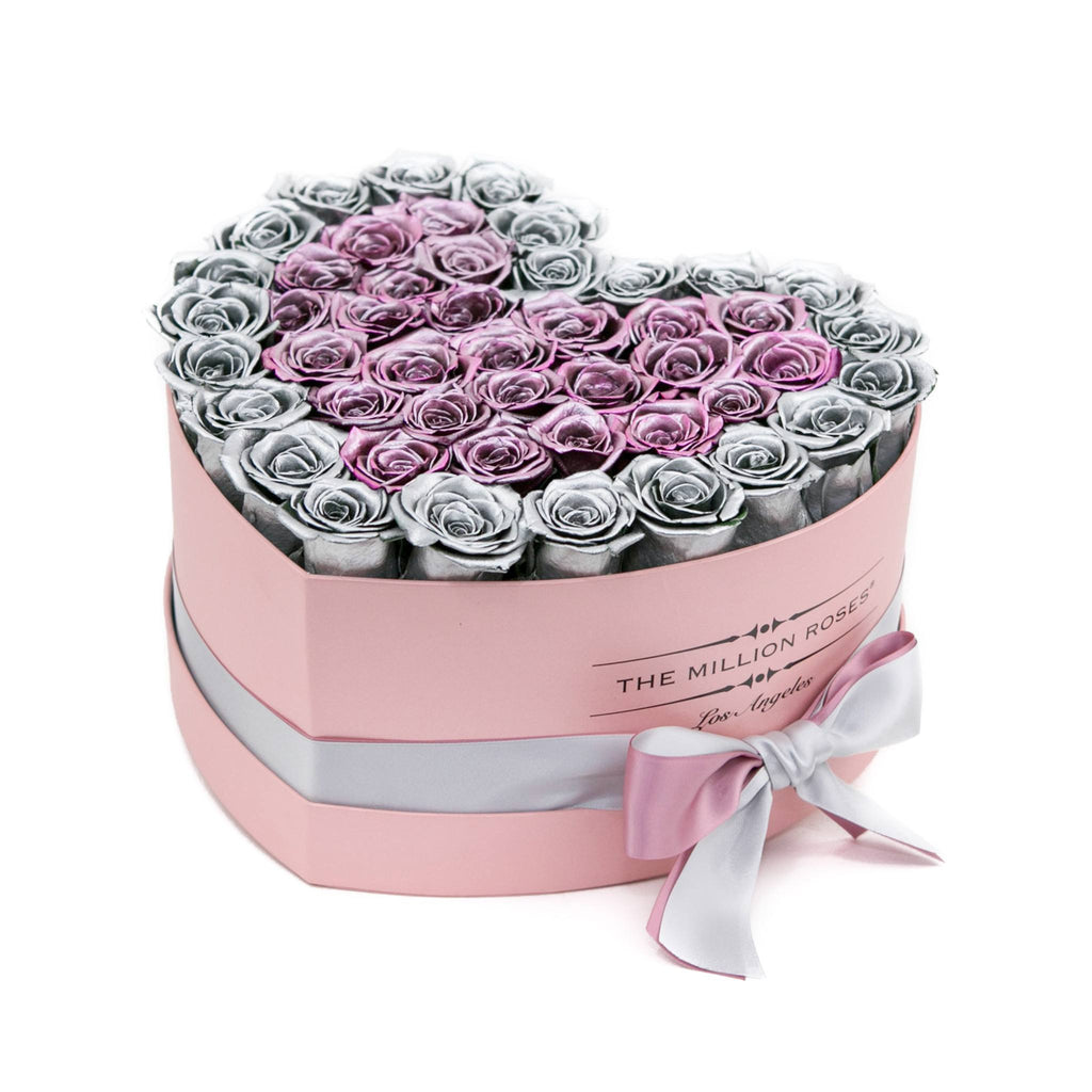 LOVE box - pink - silver&rose-gold  ETERNITY roses rose gold - the million roses
