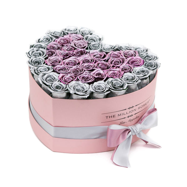 LOVE box - pink - silver&rose-gold  ETERNITY roses rose gold - the million roses