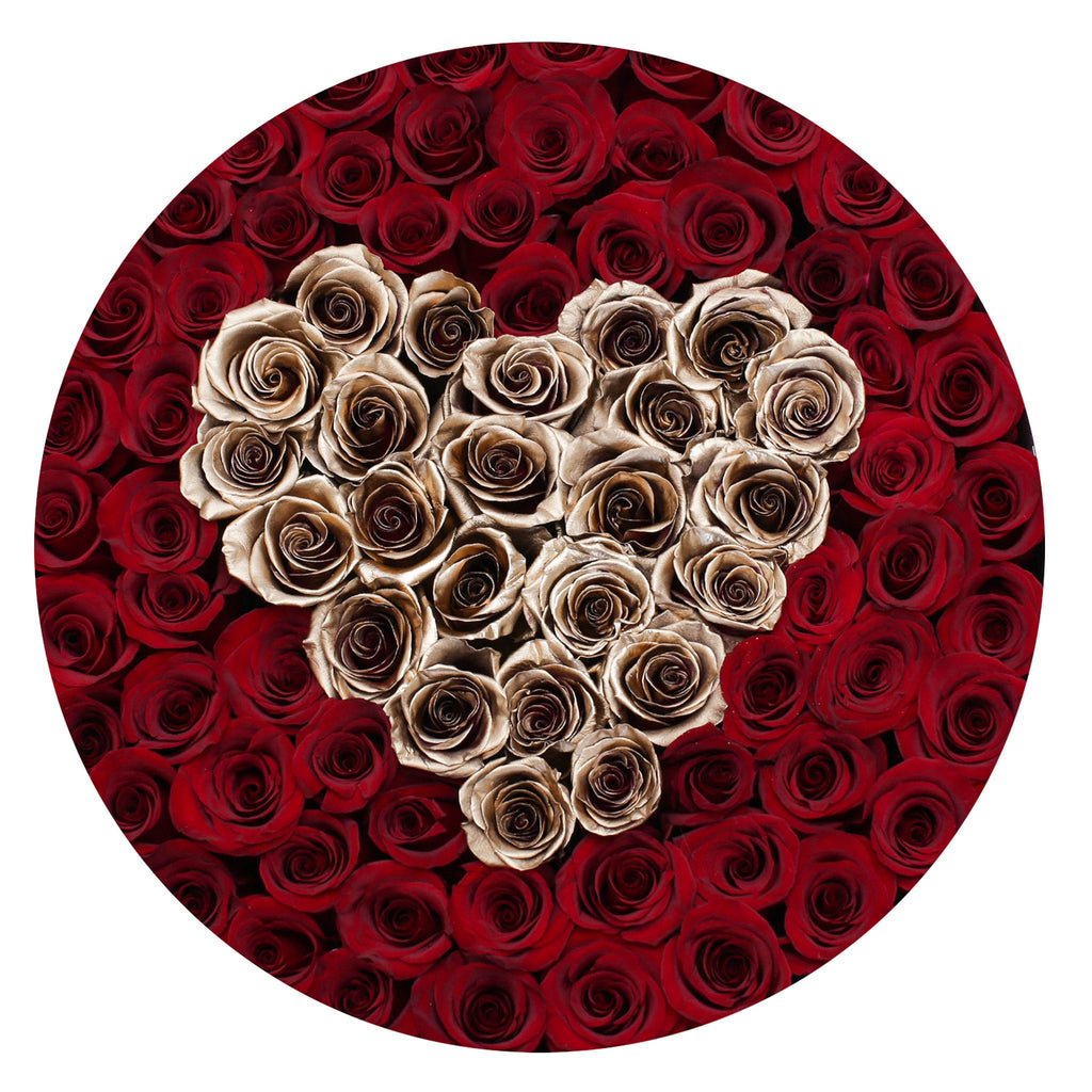the million LARGE box -  white - red&24k-gold (heart) ETERNITY roses mixed eternity roses - the million roses