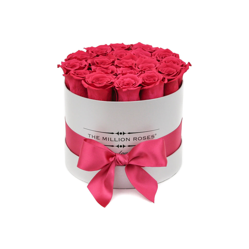 small round box - silver - hot-pink ETERNITY roses pink eternity roses - the million roses