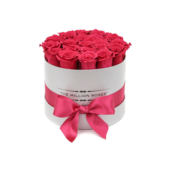 small round box - silver - hot-pink ETERNITY roses pink eternity roses - the million roses