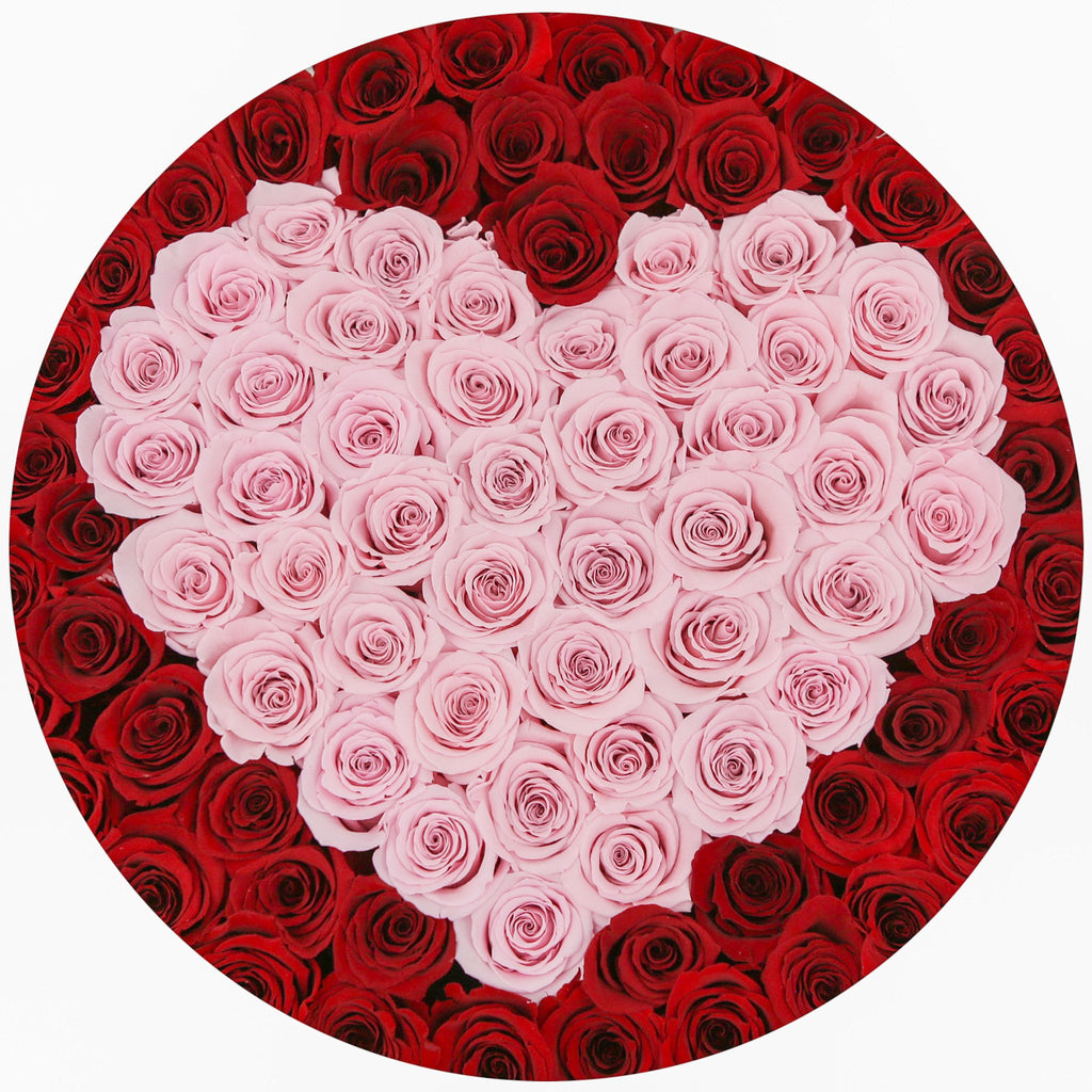 the million LARGE box - black - red&light-pink (heart) ETERNITY roses mixed eternity roses - the million roses