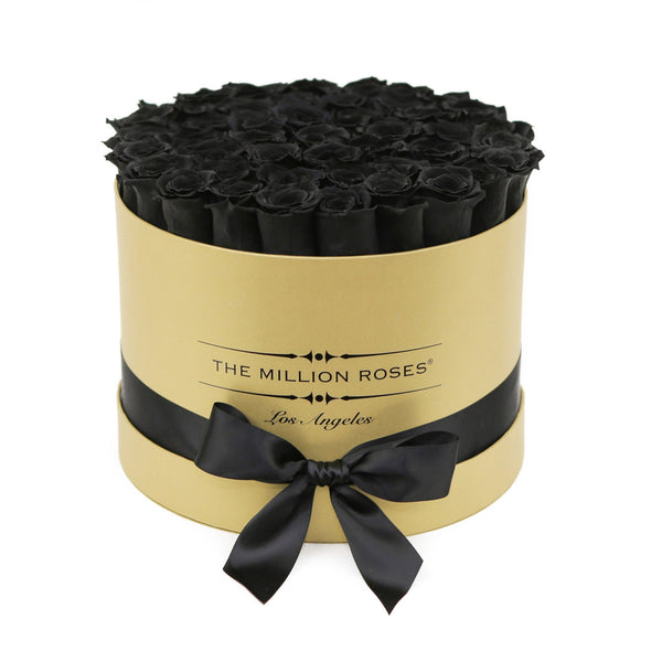 medium round box - gold - black ETERNITY roses black eternity roses - the million roses