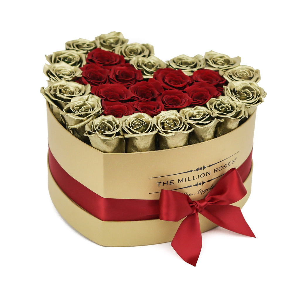 LOVE box - gold - gold&red  ETERNITY roses mixed eternity roses - the million roses