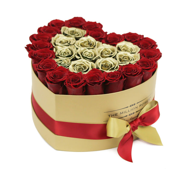 LOVE box - gold - red&gold  ETERNITY roses mixed eternity roses - the million roses