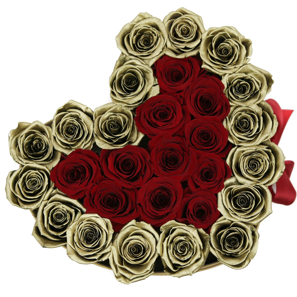 LOVE box - gold - gold&red  ETERNITY roses mixed eternity roses - the million roses