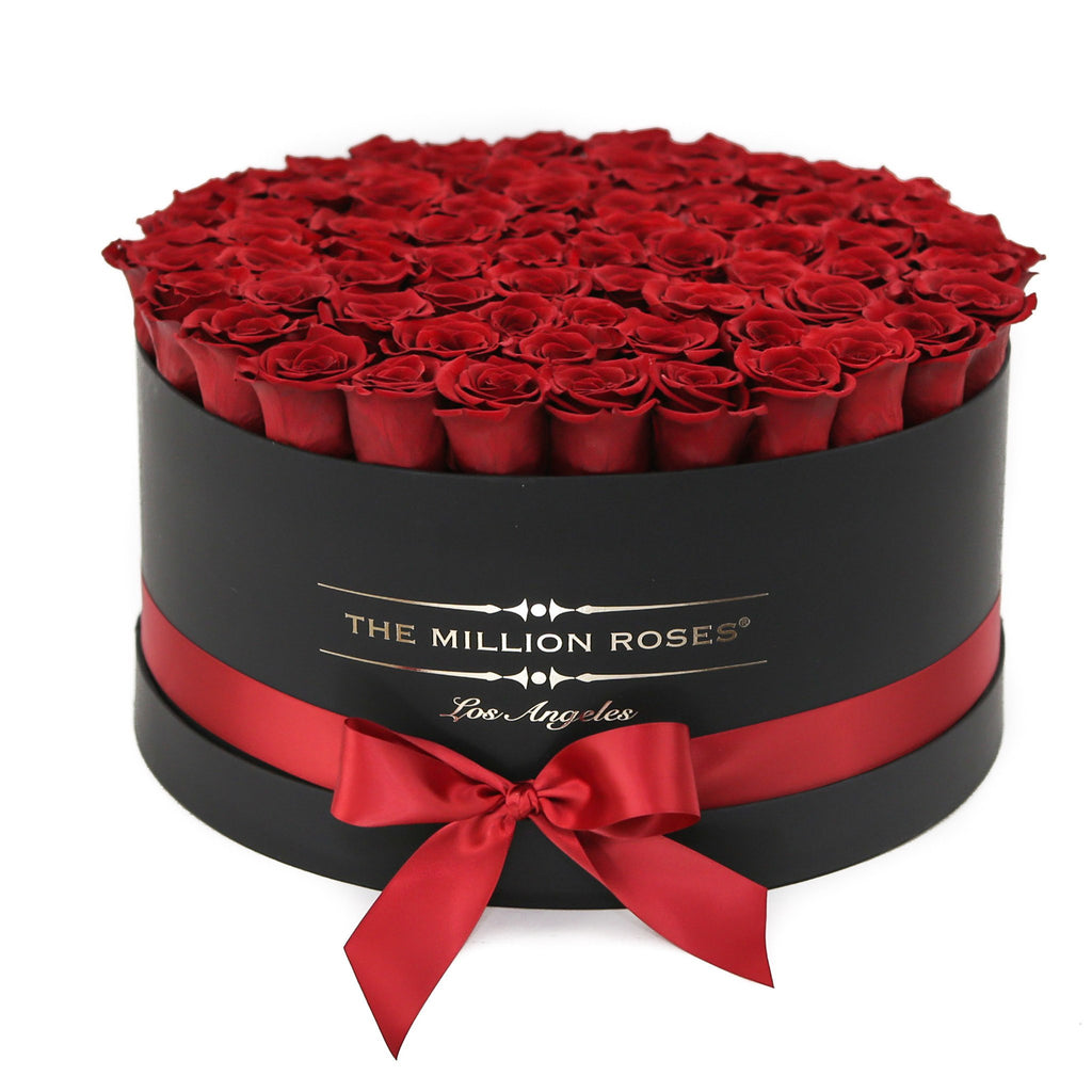 the million LARGE round box - black - red ETERNITY roses red eternity roses - the million roses