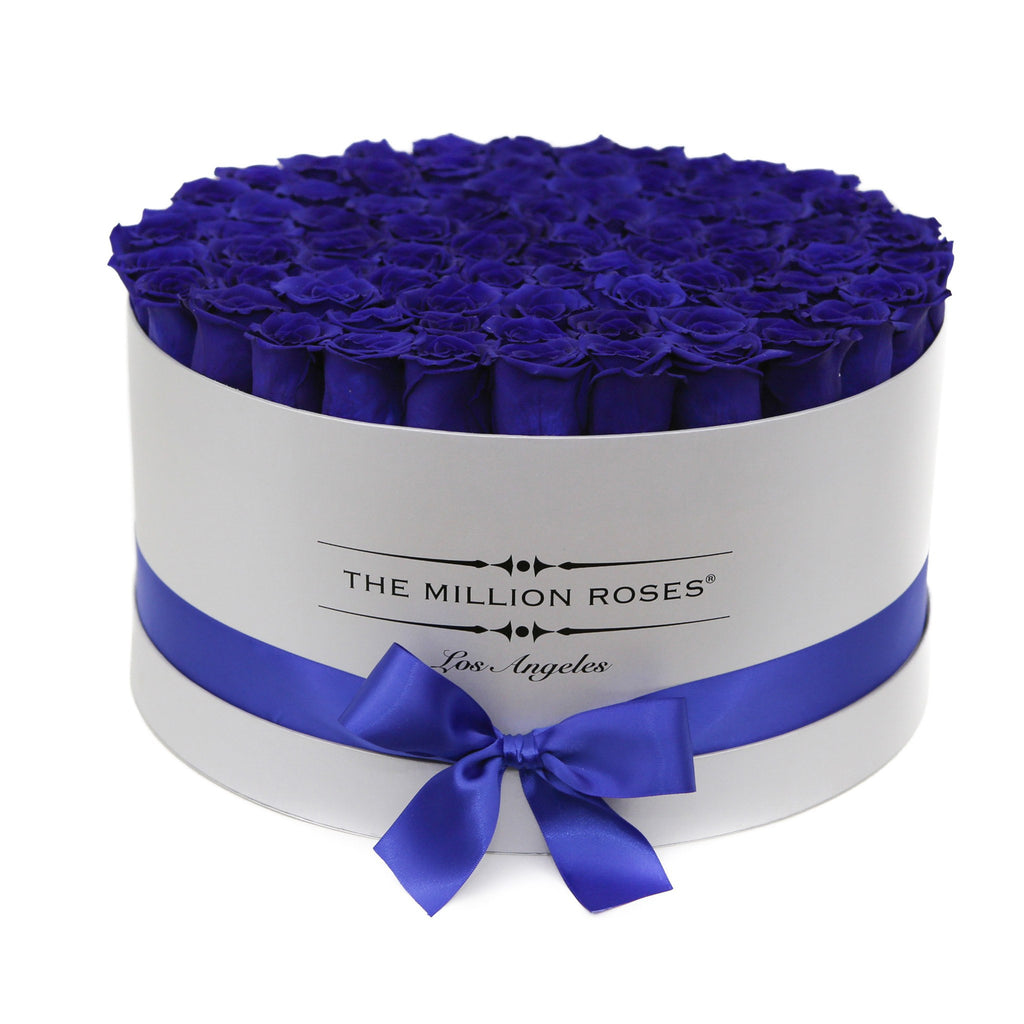 the million LARGE box - silver - blue ETERNITY roses blue eternity roses - the million roses