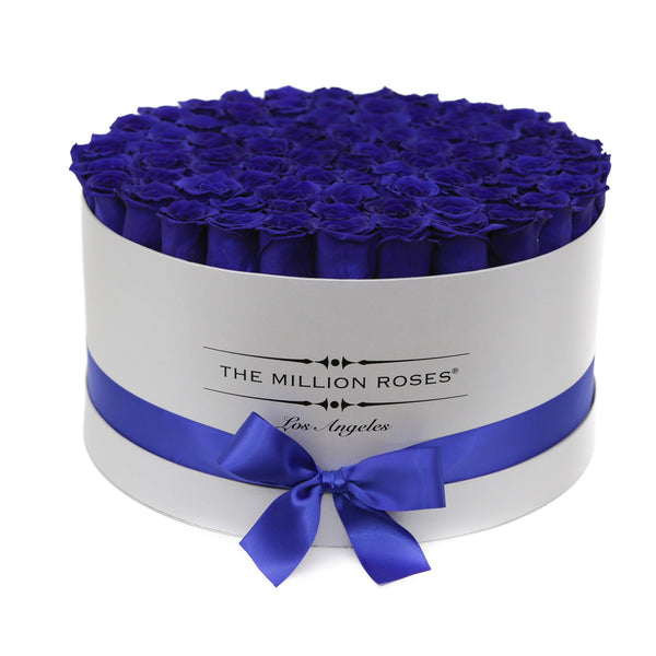 the million LARGE box - silver - blue ETERNITY roses blue eternity roses - the million roses