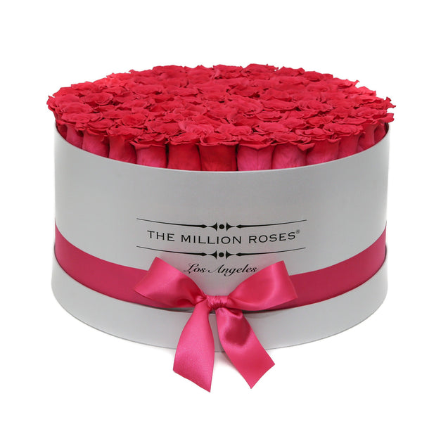 the million LARGE box - silver - hot-pink ETERNITY roses pink eternity roses - the million roses